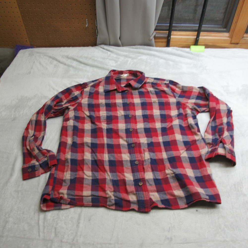 Duluth Trading Flannel Womens XL‎ Red Plaid Shirt Pocket Long Sleeve Button Warm